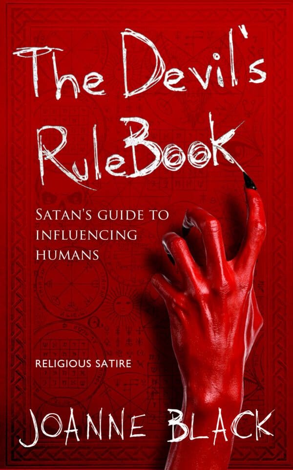A book cover with a red hand and the words " the best rulebook satan 's guide to influencing humans."